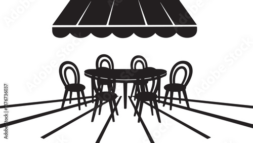 Simple black and white outdoor dining table setting illustration