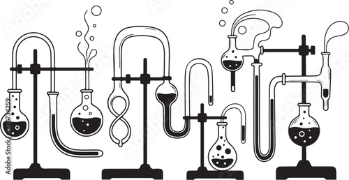 Laboratory equipment setup for chemical experiments and reactions