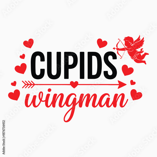 Cupid's wingman logo with hearts and arrows design