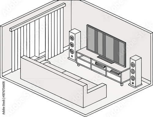 Isometric view of acoustic foam panels designed for a home theater, showcasing the arrangement and texture for soundproofing.