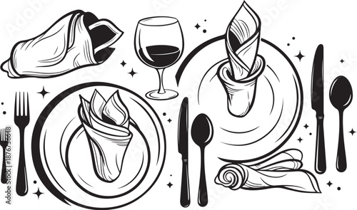 Elegant table setting with wine glasses and napkins arranged