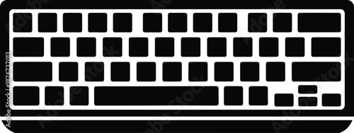 Minimalist black silhouette icon of a compact computer keyboard layout