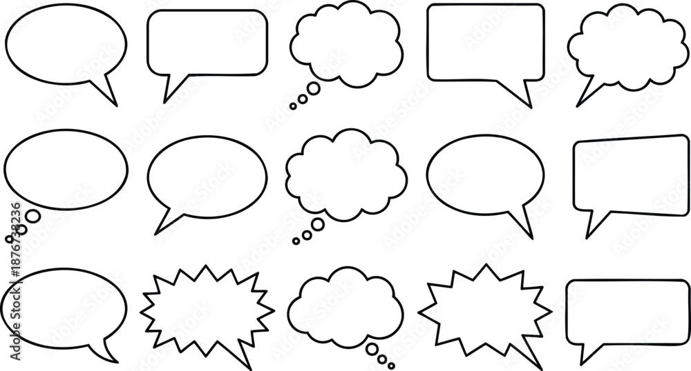 Obraz premium Set of Speech and Thought Bubbles for Comics and Communication Design. Vector Outline Icons Collection.