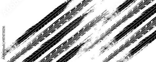 Tire track. Car, bike, motorcycle tyre mark with grunge effect isolated on white background. Wheel footprint on the road.