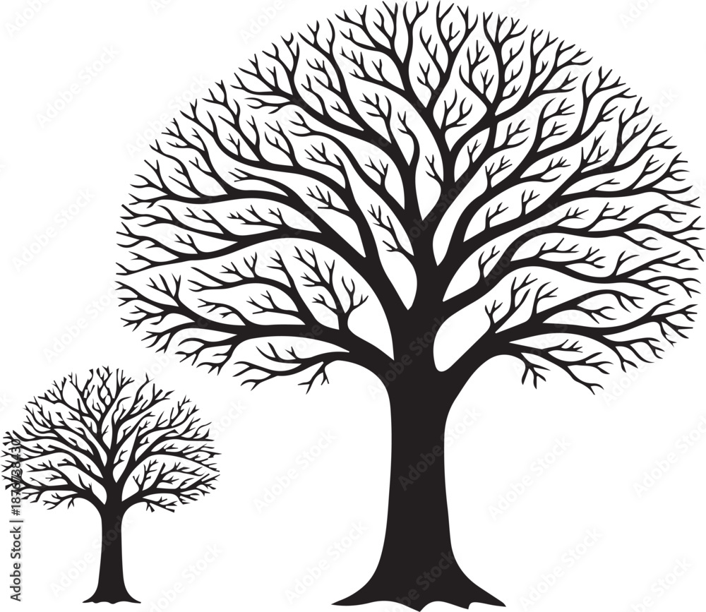Obraz premium Two bare trees silhouette illustration