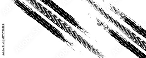 Tire track. Car, bike, motorcycle tyre mark with grunge effect isolated on white background. Wheel footprint on the road.