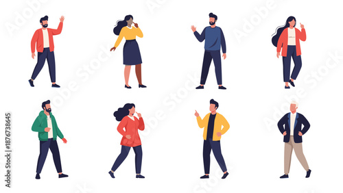 Illustration showing a diverse group of people in different outfits and poses representing a community of unique individuals.