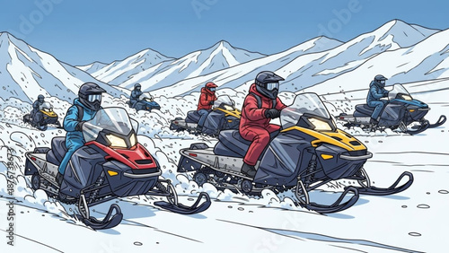 International Snowmobile Ride Day Winter Adventure in Mountain Landscape