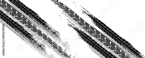 Tire track. Car, bike, motorcycle tyre mark with grunge effect isolated on white background. Wheel footprint on the road. vector Eps10