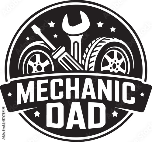 Mechanic dad black white isolated round circle vector illustration for shirts