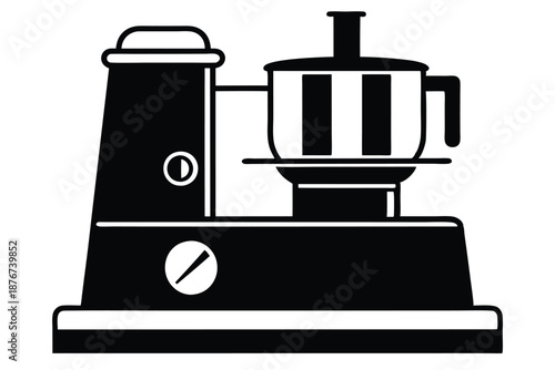 Isolated vector illustration of a food processor, depicted as a clean silhouette in black and white on a white background.