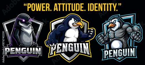 Penguin Mascot Logo Set for Esports and Gaming Teams, Aggressive Animal Character Emblem Collection, Modern Vector Badge Logo Design