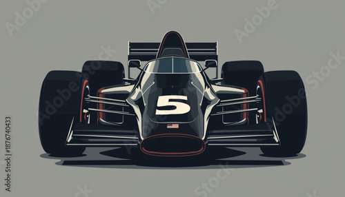 Formula 1 A sleek black race car with the number 5 on its front is depicted in a modern vector graphic illustration.