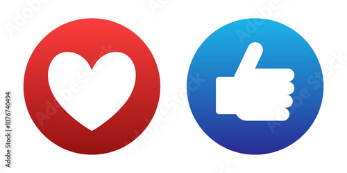Like button. Heart and thumbs-up icons. Vector clipart.