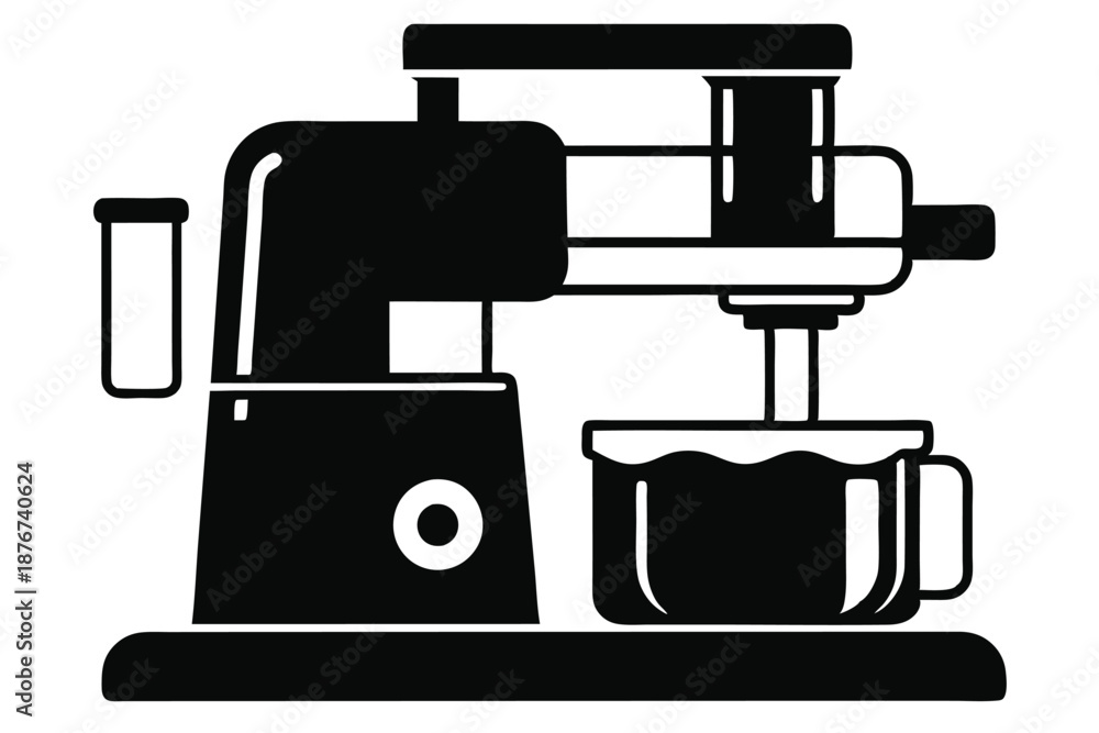 Fototapeta premium Vector illustration of a food processor in monochrome, isolated on a white background, depicting a core kitchen gadget.
