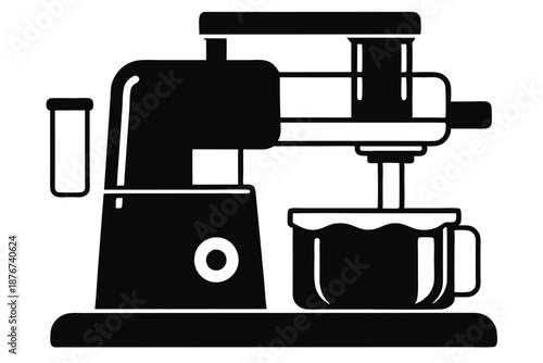 Vector illustration of a food processor in monochrome, isolated on a white background, depicting a core kitchen gadget.