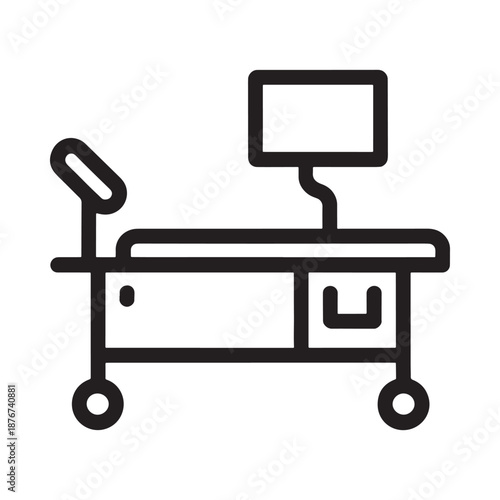 Simple outline of a hospital bed with monitor and medical equipment