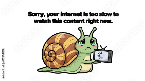 Frustrated snail holding old TV with poor internet connection