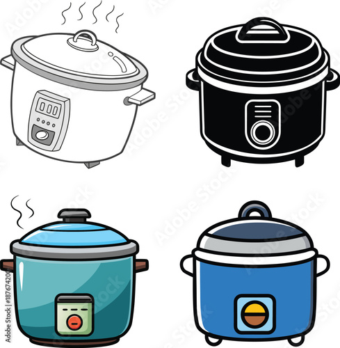 Modern Rice Cooker Vector Illustration - Kitchen Appliance Flat Design. 