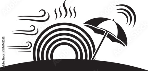 Black and White Illustration of Umbrella on a Hill