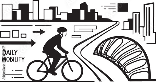 Man riding bicycle on road in cityscape illustration daily