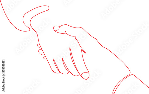 Continuous One Line Drawing Of Helping Hands Minimalist Human Connection Icon Concept