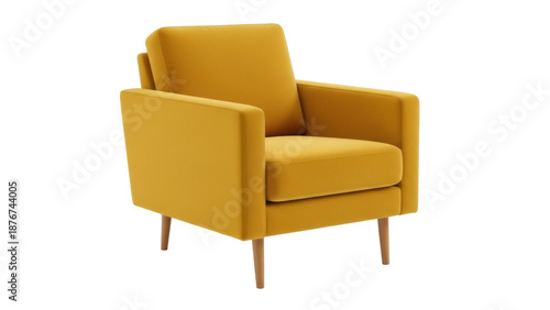 Foto Modern mustard yellow armchair isolated PNG on transparent background, contempor