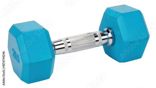 Fotografie Light blue dumbbell isolated PNG, fitness equipment for strength training and ex