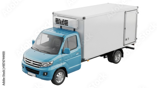 Tableau sur toile Light blue refrigerated truck PNG isolated on transparent background, commercial