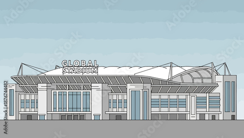 Modern Sports Arena With Grand Architecture And Elevated Stand Structure Under A Cloudy Sky