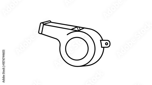 Simple Line Drawing Outline of a Referee Sports Whistle for Coaching and Official Signals on a White Background