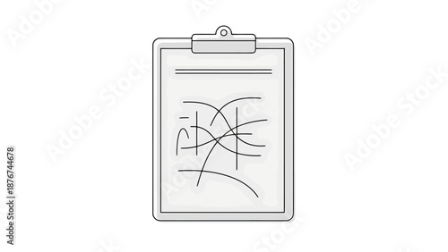 Clipboard with Paper Showing Abstract Notes and Drawings Professional Working Document Display