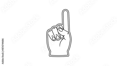 Single Hand Foam Finger Pointing Up To Show Number One Concept For Success And Victory Celebration Isolated On White Background Outline Style