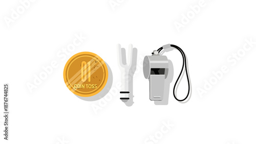 Sports Referee Accessories Including Whistle Coin And Penalty Card Isolated On White Background For Game Management And Officiating
