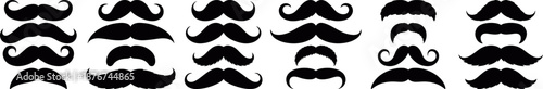 Mustache style icon set featuring classic, modern and vintage moustache silhouettes in flat vector design, perfect for barber shop branding, grooming apps, logos and posters