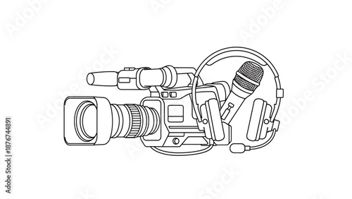 Professional Broadcast Camera With Microphone and Headphones For Field Production And Live Streaming Equipment For News Gathering Recording