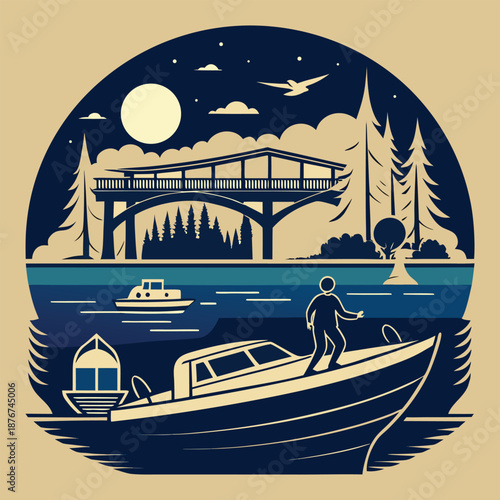 Night Boating Under the Bridge