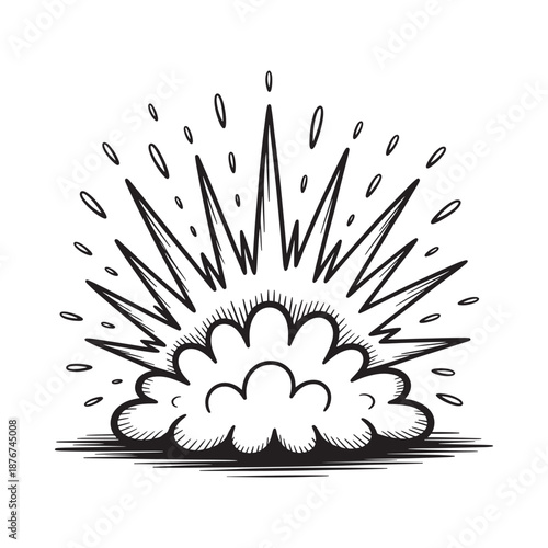 Vintage style explosion sketch with radiating lines and smoke clouds