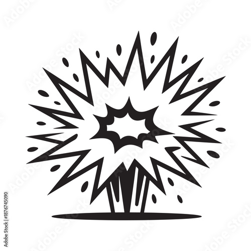 black and white illustration of a comic explosion
