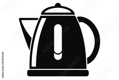 Dynamic Electric Water Kettle Icon, Black and White Silhouette for Efficient Water Heating and Hot Drink Preparation Concepts