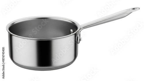 Stainless steel saucepan with handle isolated PNG, cooking pot for kitchenware and culinary use on transparent background