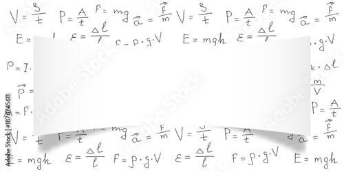 Physics formulas, science and education in gray on white background. Education pattern with  Physics  formulas and text space for your design. EPS10