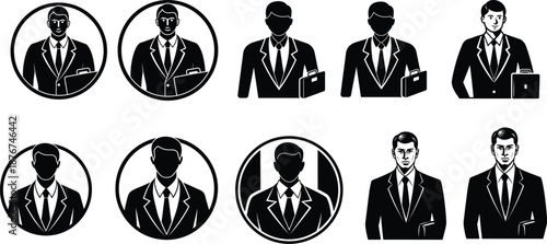 Silhouettes of young professionals in business avatars set
