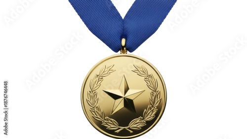 фотографія Gold medal with star and laurel wreath isolated PNG, award for sports or academi