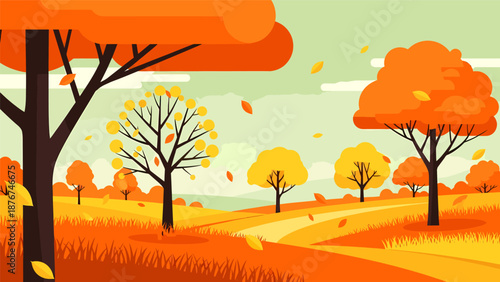 Autumn landscape orange trees fall season scenery Autumn.