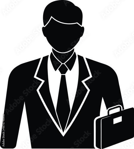 Vector illustration of a businessman with a briefcase standing in a suit for business and office work