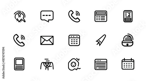 Modern communication, business, office, and daily tasks vector line icons set. UI/UX interface design elements.