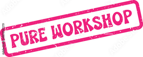 Pure Workshop text on a vibrant pink textured rubber stamp provides a professional and clean identifier