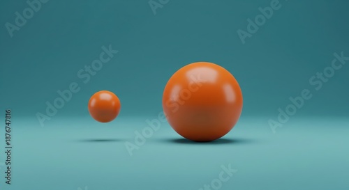 Two Orange Spheres on a Calm Turquoise Surface in Minimalist Style