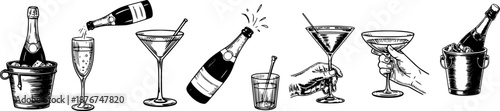 Vintage Cocktail and Bar Drink Illustrations – Hand-Drawn Alcohol Hand draw Set.